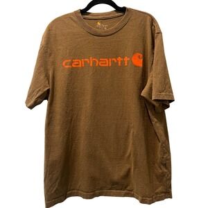 Carhartt Mens T‎ Shirt Brown Orange Logo Graphic Size L Outdoor